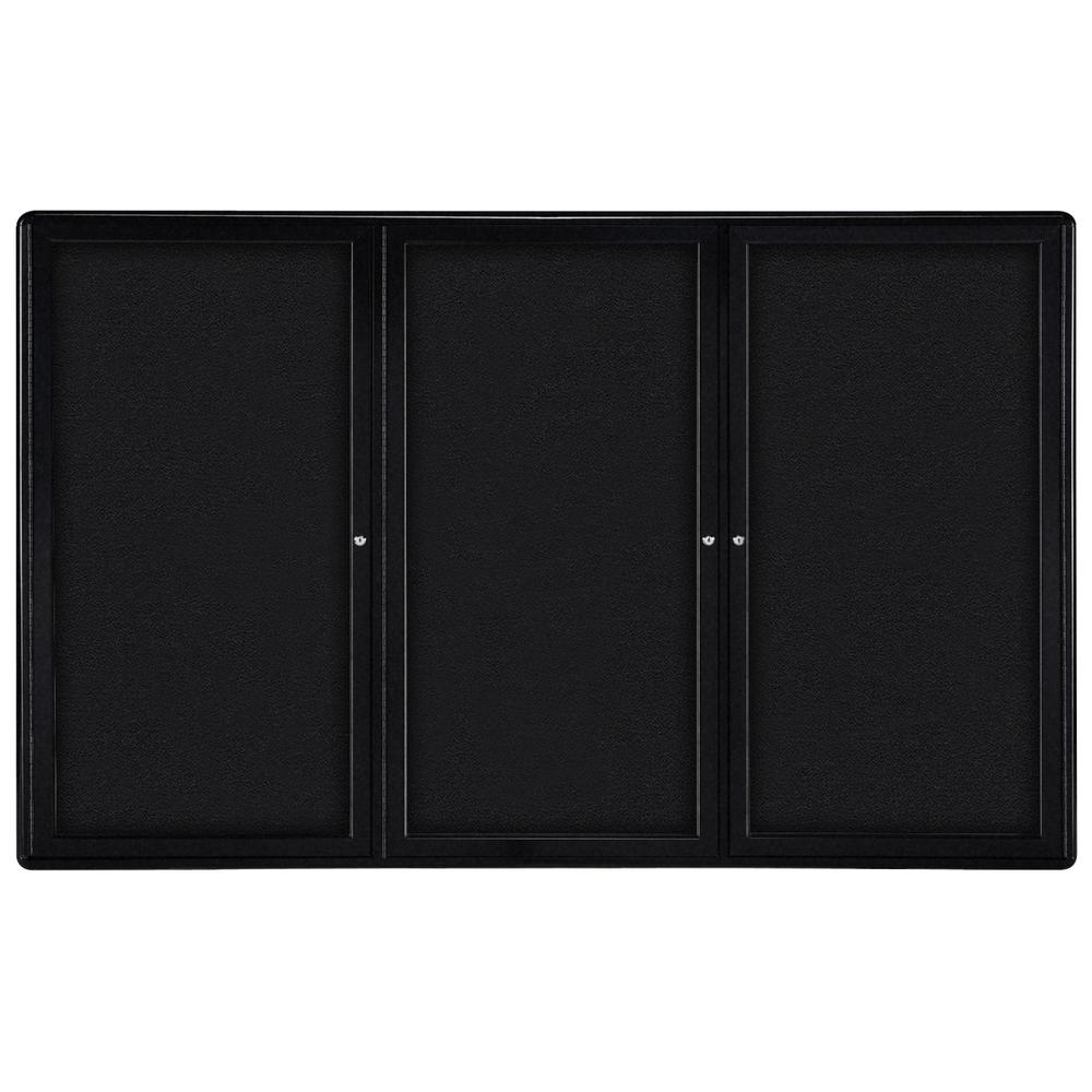 48"x72" 3-Door Ovation Black Fabric Bulletin Board - Black Frame. Picture 1