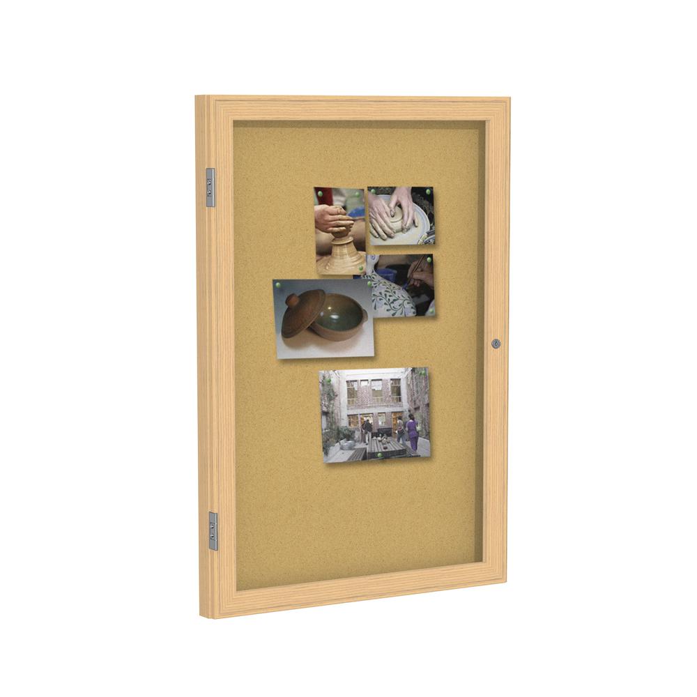 Ghent 1 Door Enclosed Natural Cork Bulletin Board with Oak Wood Frame, 36"H x 30"W. Picture 2
