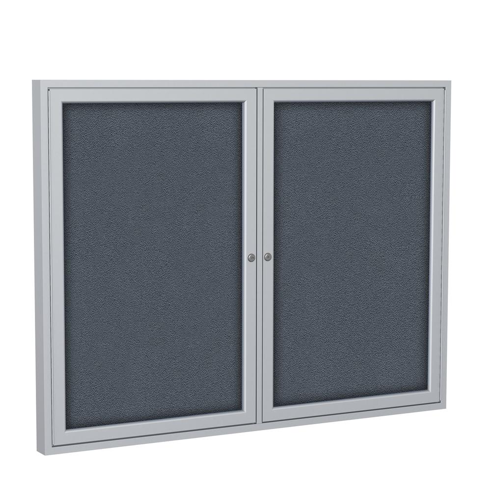Ghent 36"x48" 2-Door Satin Aluminum Frame Enclosed Fabric Bulletin Board - Gray. Picture 1