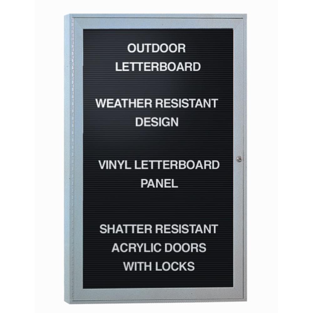 Ghent 1 Door Enclosed Letter Board with Satin Aluminum Frame, Black, 24"H x 18"W, Black. Picture 2