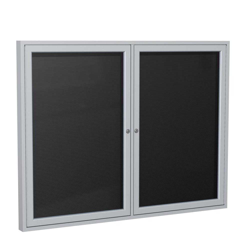 Ghent 2 Door Enclosed Letter Board with Satin Aluminum Frame, 3'H x 5'W, Black. Picture 1