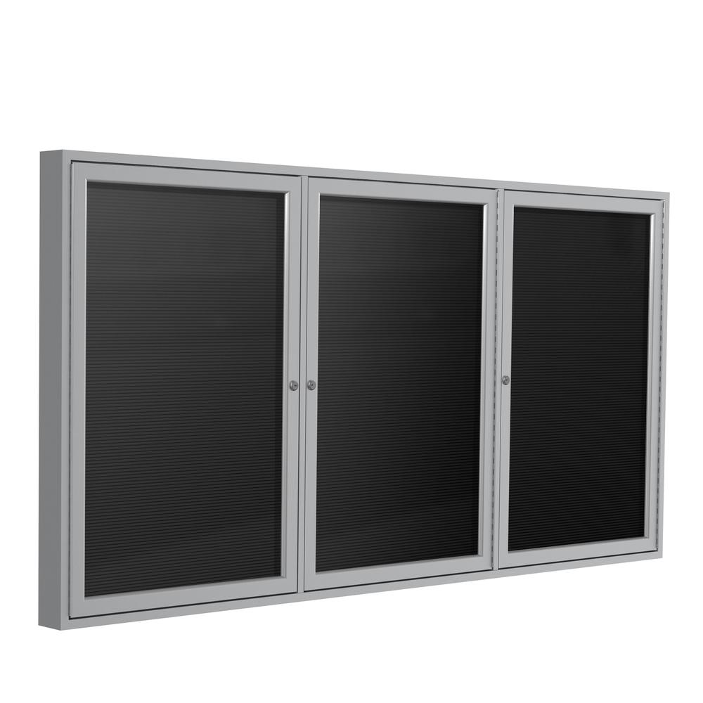Ghent 3 Door Enclosed Letter Board with Satin Aluminum Frame, 3'H x 6'W, Black. Picture 1