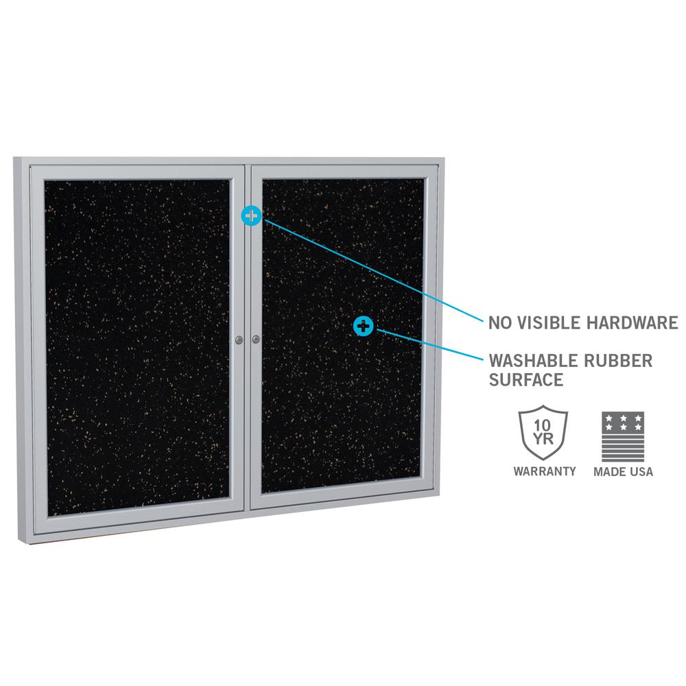 Ghent 2 Door Enclosed Recycled Rubber Bulletin Board with Satin Frame, 3'H x 5'W, Black. Picture 3