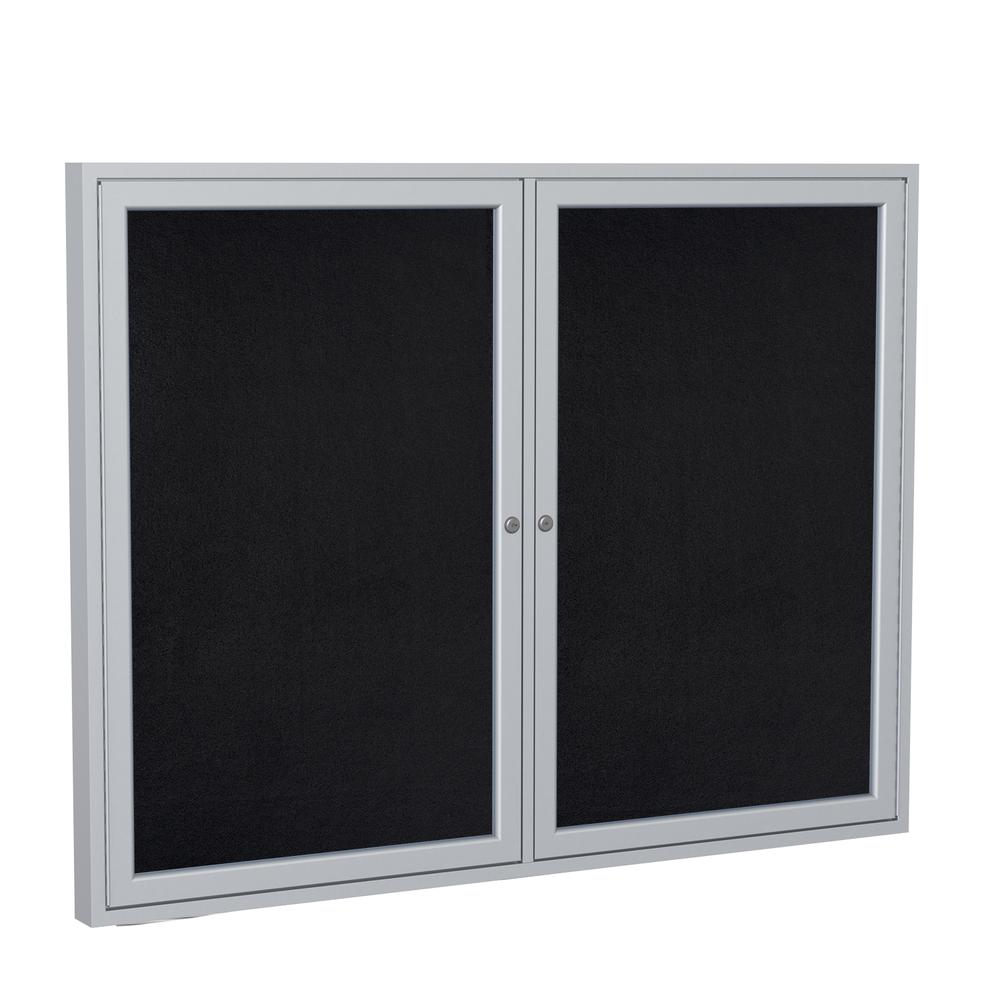 Ghent 2 Door Enclosed Recycled Rubber Bulletin Board with Satin Frame, 3'H x 5'W, Black. Picture 1