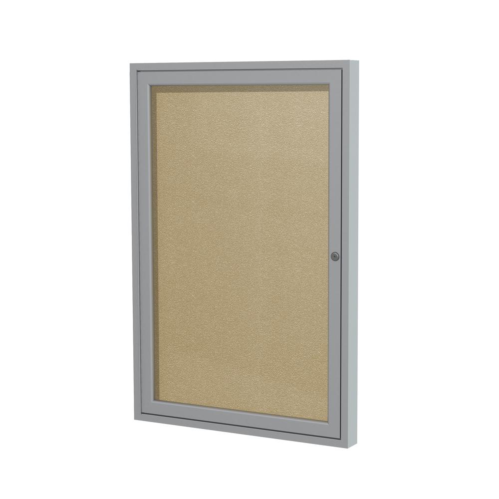 Ghent 1 Door Enclosed Vinyl Bulletin Board with Satin Frame, 36"H x 30"W, Caramel. Picture 1