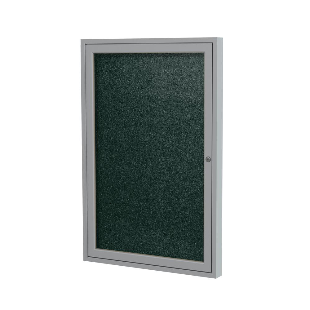 Ghent 36"x36" 1-Door Satin Aluminum Frame Enclosed Vinyl Bulletin Board - Ebony. Picture 1