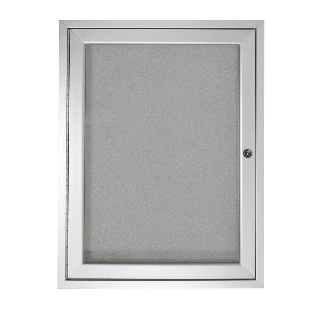 Ghent 1 Door Enclosed Vinyl Bulletin Board with Satin Frame, 24"H x 18"W, Silver. Picture 1