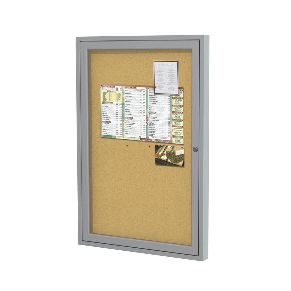 36"x36" 1-Door Satin Aluminum Frame Enclosed Bulletin Board - Natural Cork. Picture 1