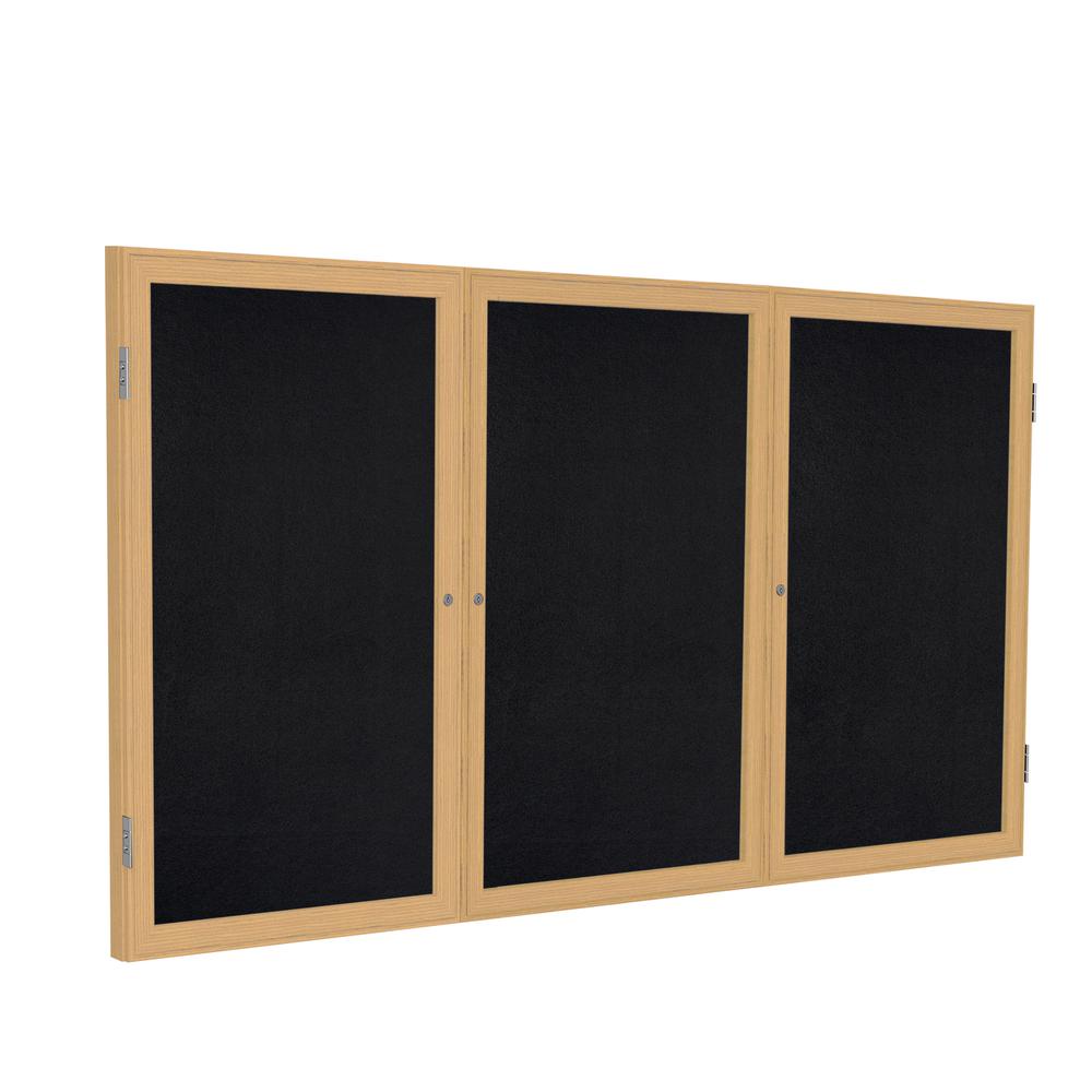 48"x96" 3-Dr Wood Fr Oak Finish Enclsd Recycled Rubber Bulletin Board - Black. Picture 1