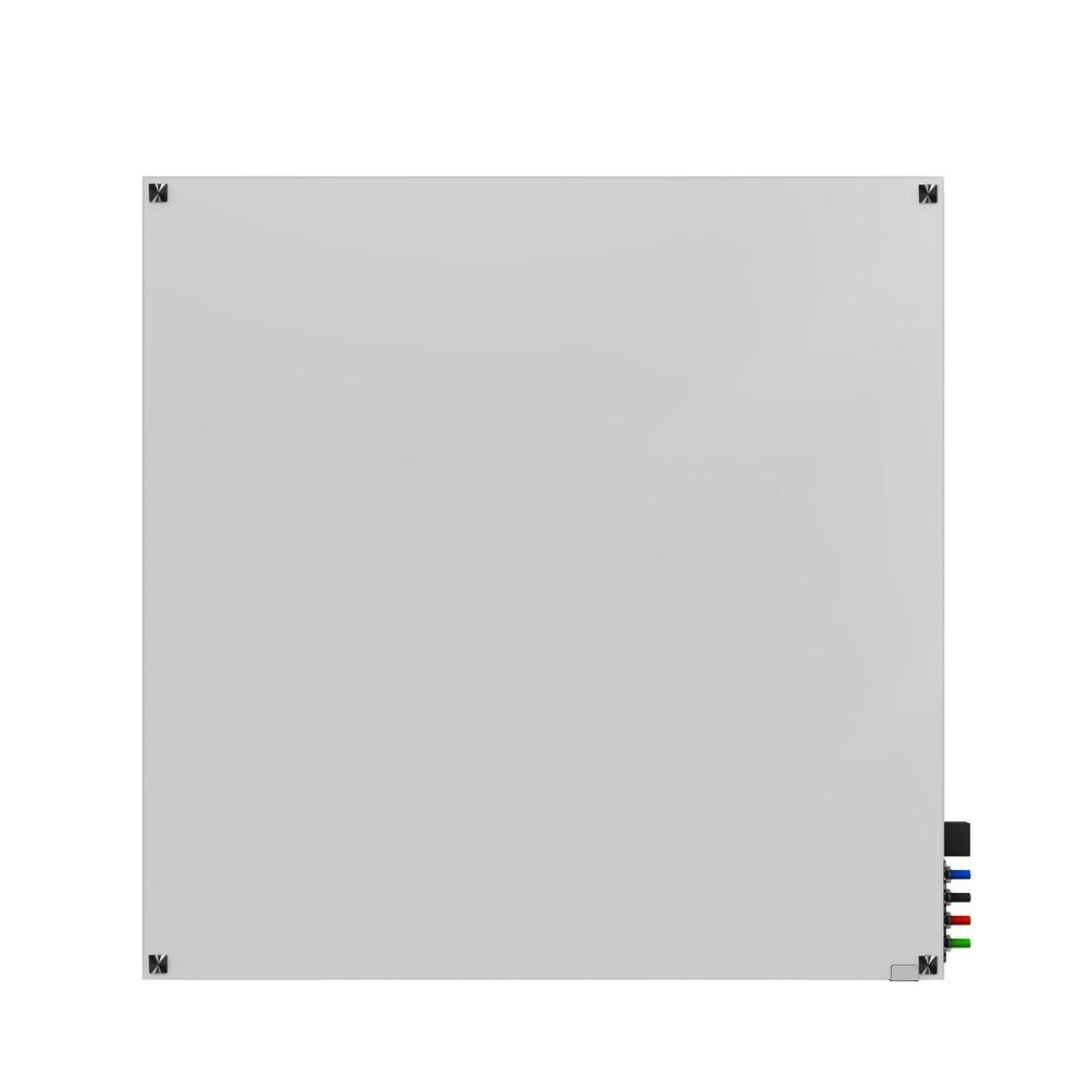 Ghent 4'x4' Harmony Magnetic Glass Board, Colors - Square Corners - White - 4 Rare Earth Magnets, 4 Markers and Eraser. Picture 1