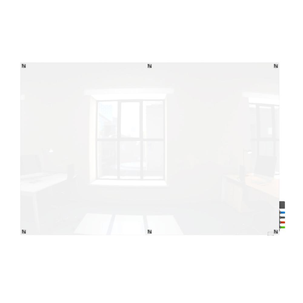 Ghent 4'x6' Harmony Magnetic Glass Board, Colors - Square Corners - White - 4 Rare Earth Magnets, 4 Markers and Eraser. Picture 1