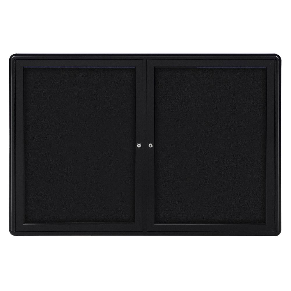 34"x47" 2-Door Ovation Black Fabric Bulletin Board - Black Frame. Picture 1