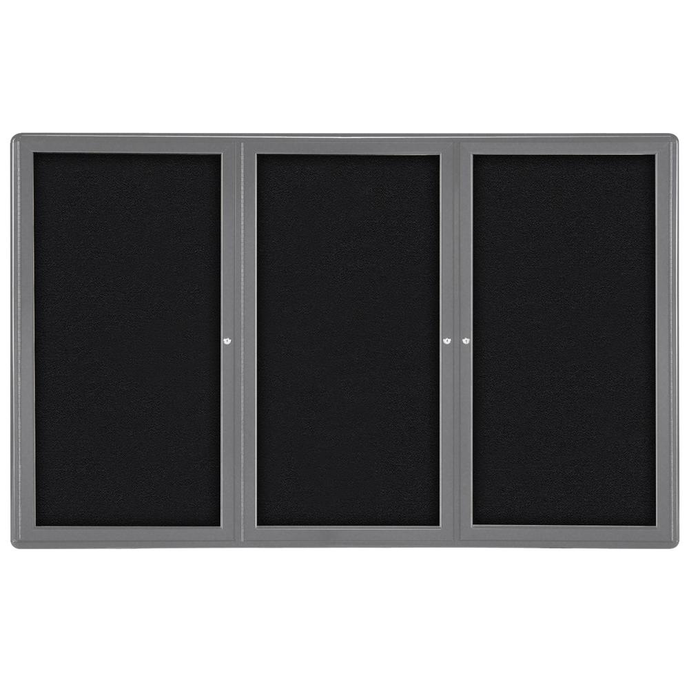 48"x72" 3-Door Ovation Black Fabric Bulletin Board - Gray Frame. Picture 1