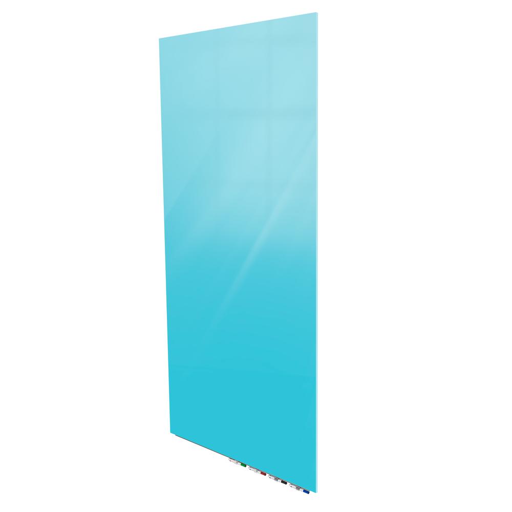 Ghent Aria 3'H x 2'W Magnetic Glass White Board, Blue Surface, Vertical, 4 Rare Earth Magnets, 4 Markers and Eraser. Picture 2