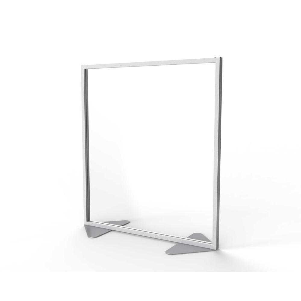 Ghent Floor Partition with Aluminum Frame and Full Panel Infill, Clear Acrylic, 54"H x 48"W. Picture 1