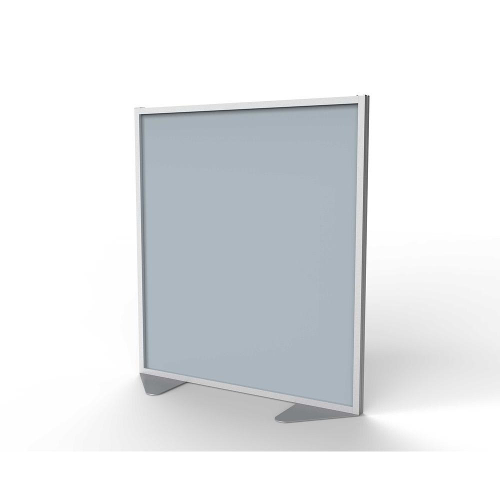 Ghent Floor Partition with Aluminum Frame and Full Panel Infill, Silver Vinyl, 54"H x 48"W. Picture 1