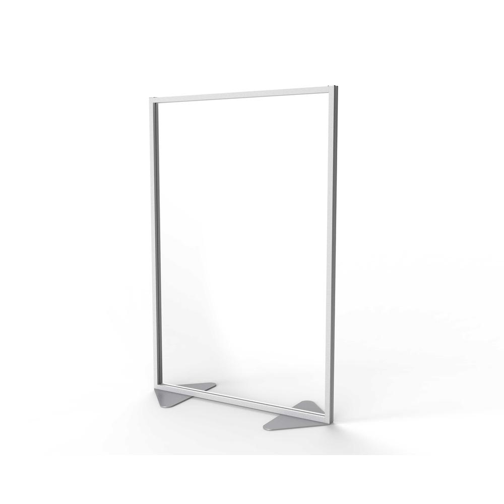 Ghent Floor Partition with Aluminum Frame and Full Panel Infill, Clear Acrylic, 72"H x 48"W. Picture 1
