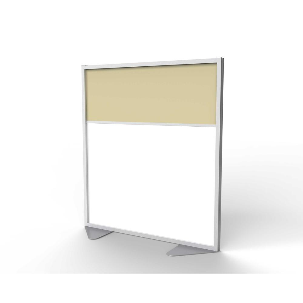 Ghent Floor Partition with Aluminum Frame and 2 Split Panel Infill, Porcelain and Carmel Vinyl, 54"H x 48"W. Picture 1