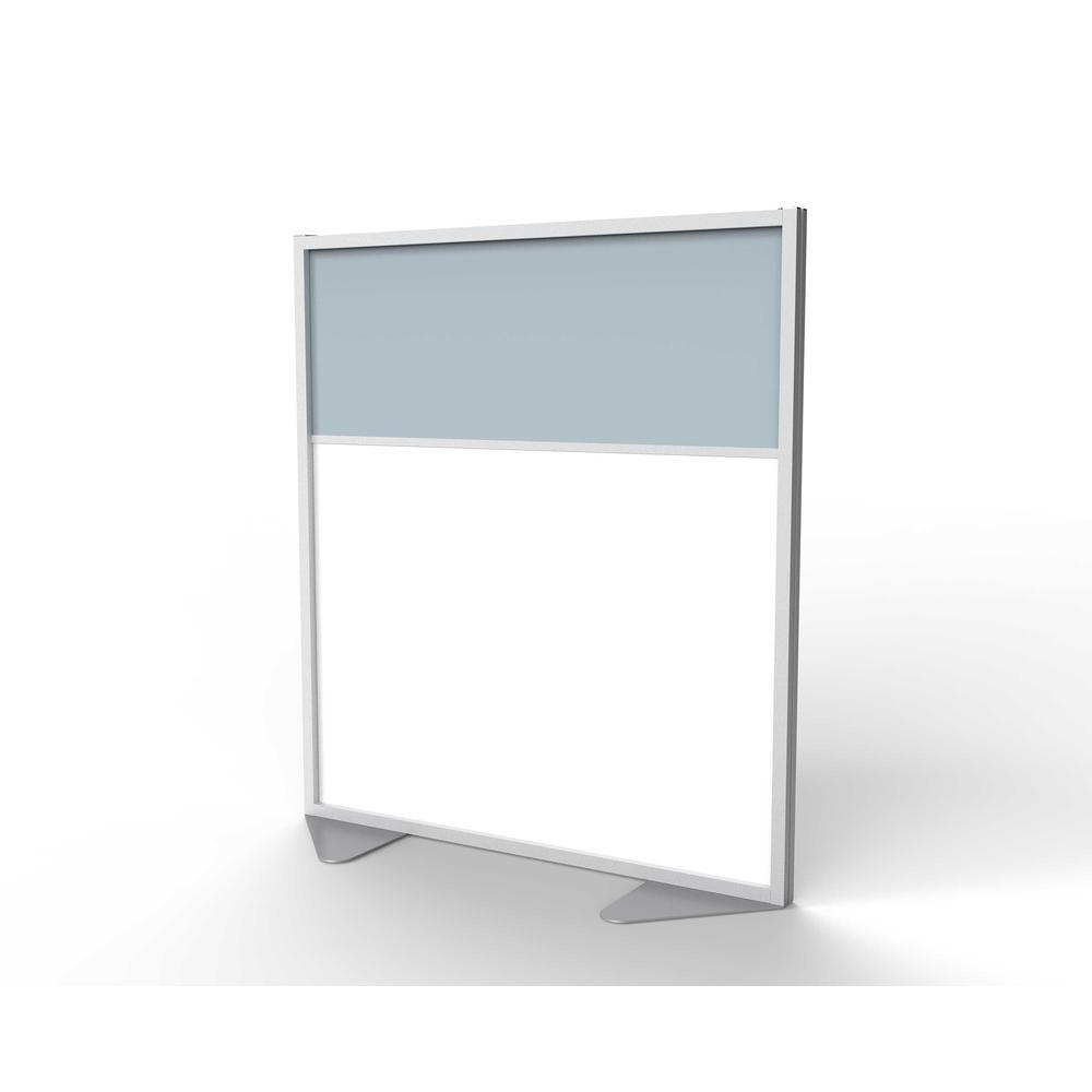 Ghent Floor Partition with Aluminum Frame and 2 Split Panel Infill, Porcelain and Silver Vinyl, 54"H x 48"W. Picture 1