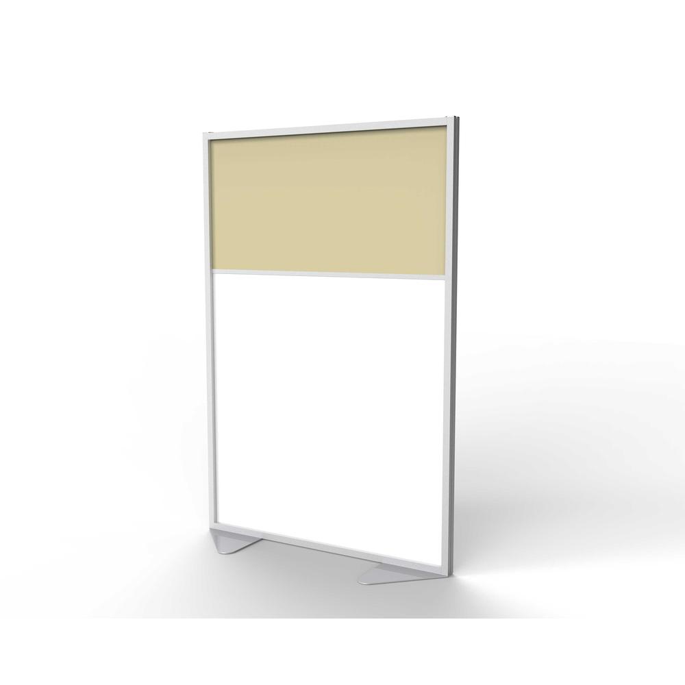 Ghent Floor Partition with Aluminum Frame and 2 Split Panel Infill, Porcelain and Carmel Vinyl, 72"H x 48"W. Picture 1