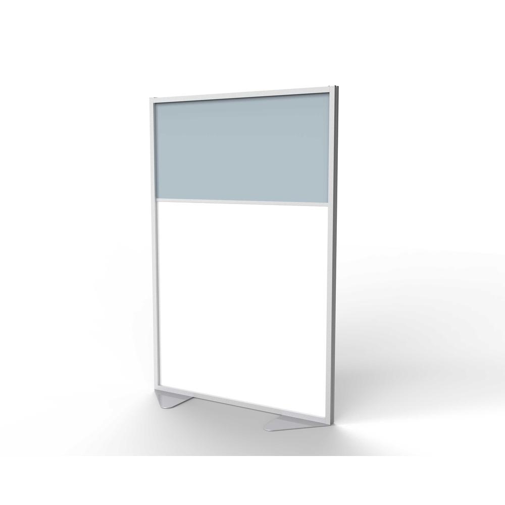 Ghent Floor Partition with Aluminum Frame and 2 Split Panel Infill, Porcelain and Silver Vinyl, 72"H x 48"W. Picture 1
