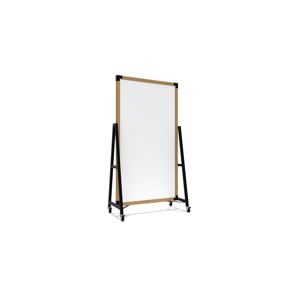 Ghent Prest Mobile Magnetic Whiteboard, Natural Oak Frame, 74"H x 40"W. Picture 1