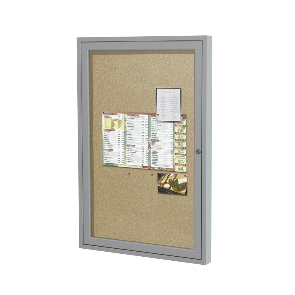 Ghent 1 Door Enclosed Vinyl Bulletin Board with Satin Frame, 24"H x 18"W, Caramel. Picture 4