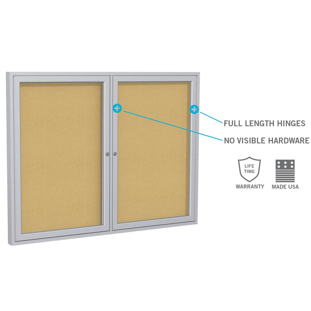 Ghent 2 Door Enclosed Natural Cork Bulletin Board with Satin Frame, 3'H x 5'W. Picture 6