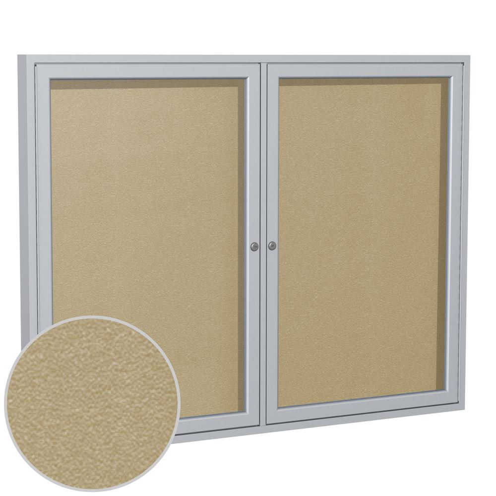 Ghent 2 Door Enclosed Vinyl Bulletin Board with Satin Frame, 3'H x 5'W, Caramel. Picture 2