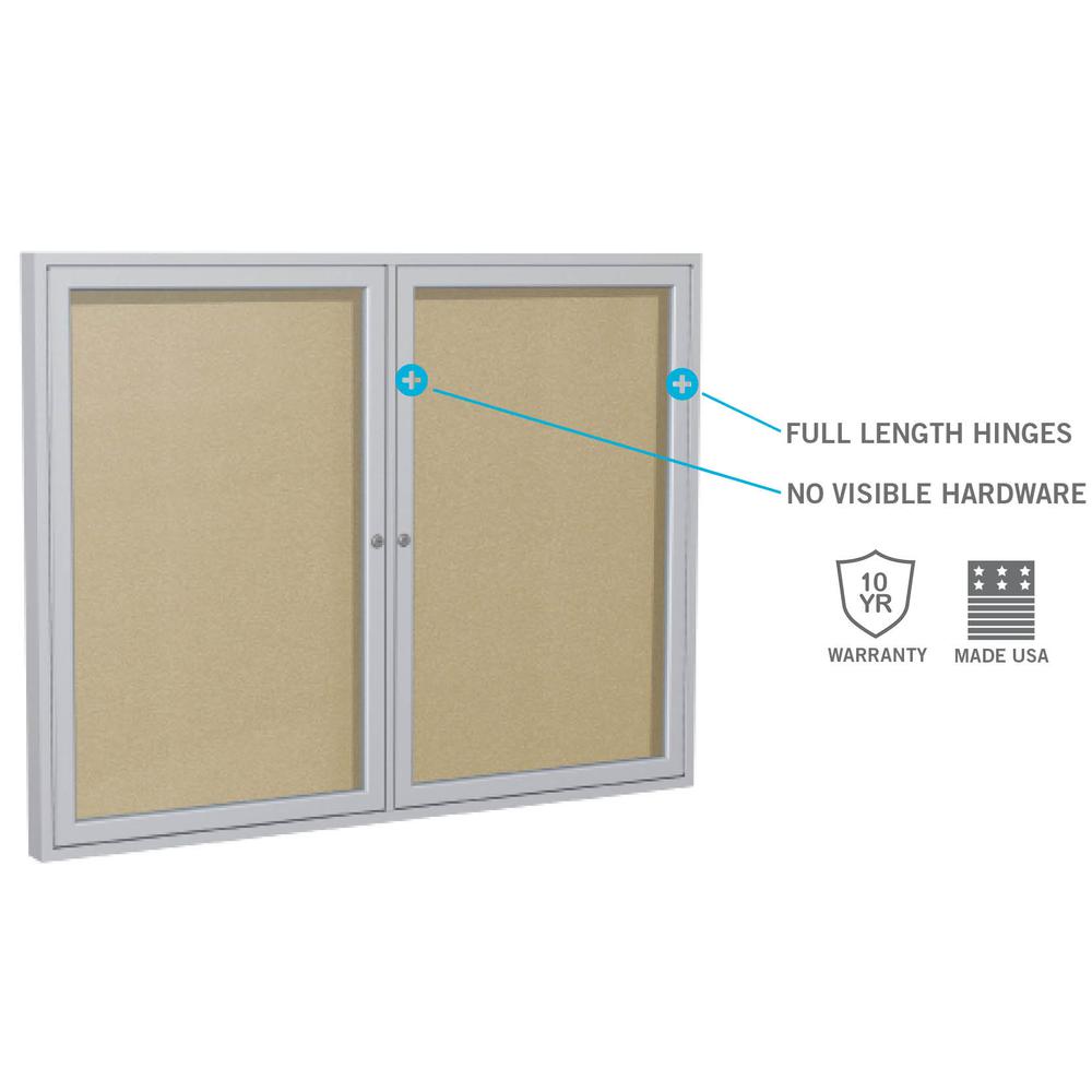 Ghent 2 Door Enclosed Vinyl Bulletin Board with Satin Frame, 3'H x 5'W, Caramel. Picture 3