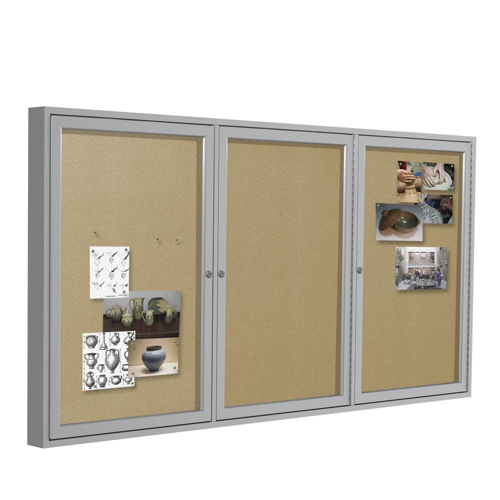 Ghent 3 Door Enclosed Vinyl Bulletin Board with Satin Frame, 4'H x 6'W, Caramel. Picture 4