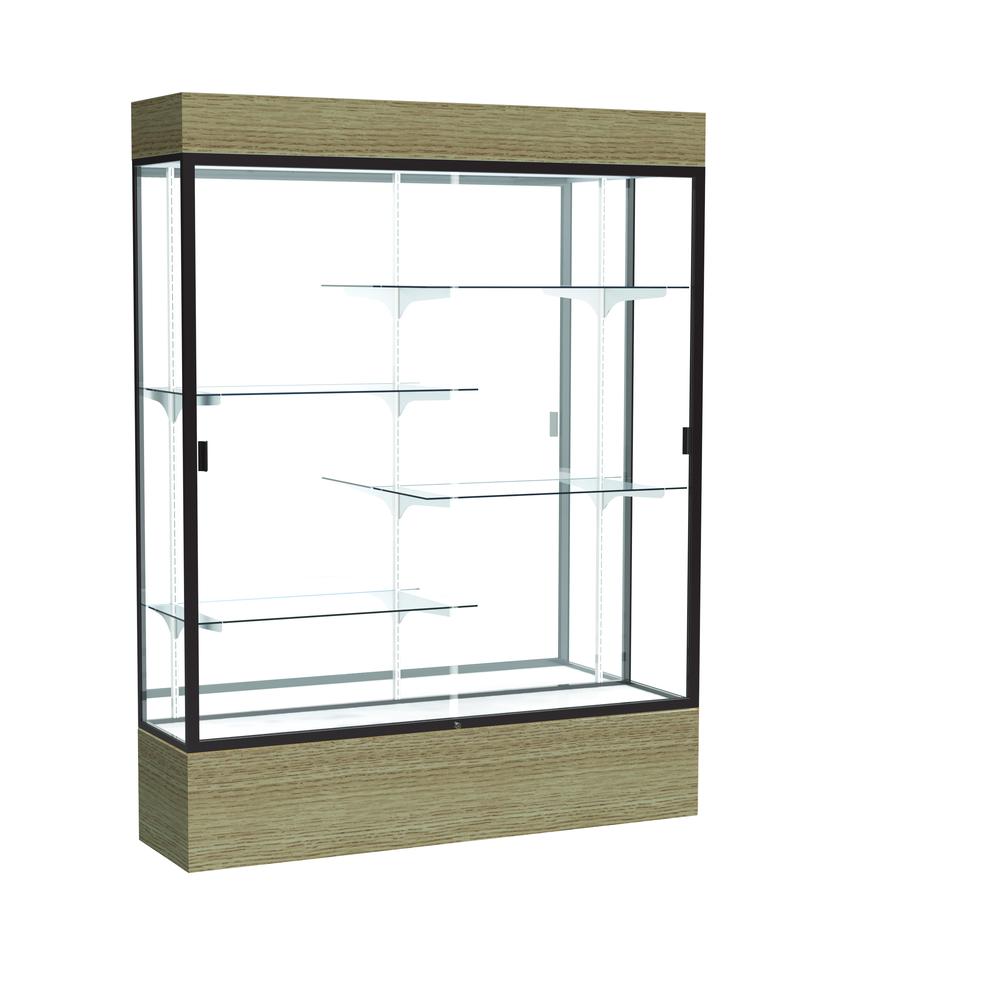 Reliant   60"W x 80"H x 16"D  Lighted Floor Case, White Back, Dk. Bronze Finish,  Driftwood Base. Picture 1