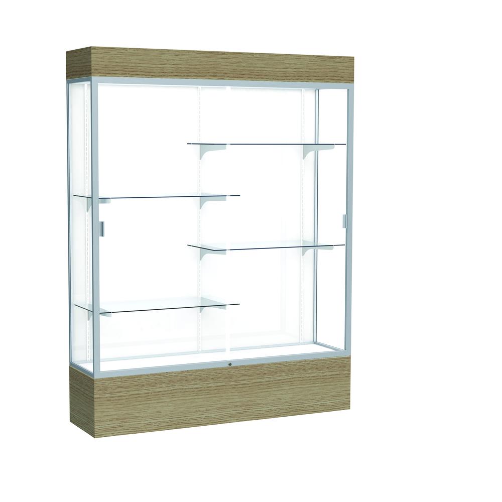 Reliant   60"W x 80"H x 16"D  Lighted Floor Case, White Back, Satin Finish,  Driftwood Base. Picture 1