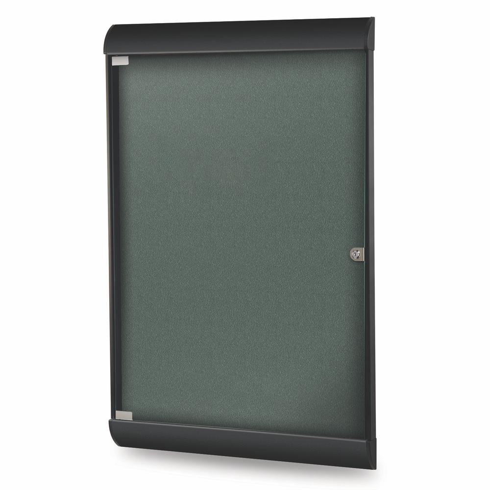 Ghent Silhouette 1 Door Enclosed Vinyl Bulletin Board with Black Frame, 4'H x 2'W, Ebony. Picture 1