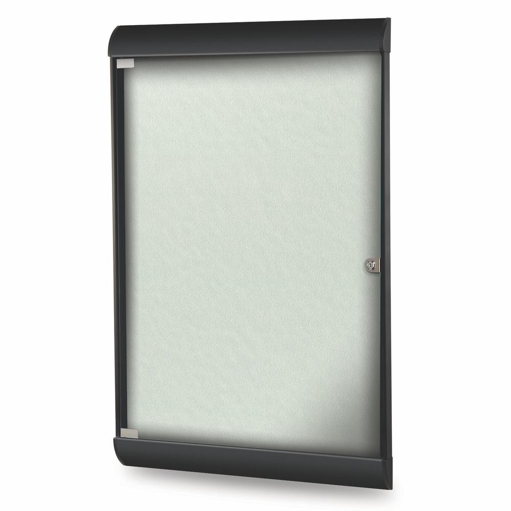 Ghent Silhouette 1 Door Enclosed Vinyl Bulletin Board with Black Frame, 4'H x 2'W, Silver. Picture 1
