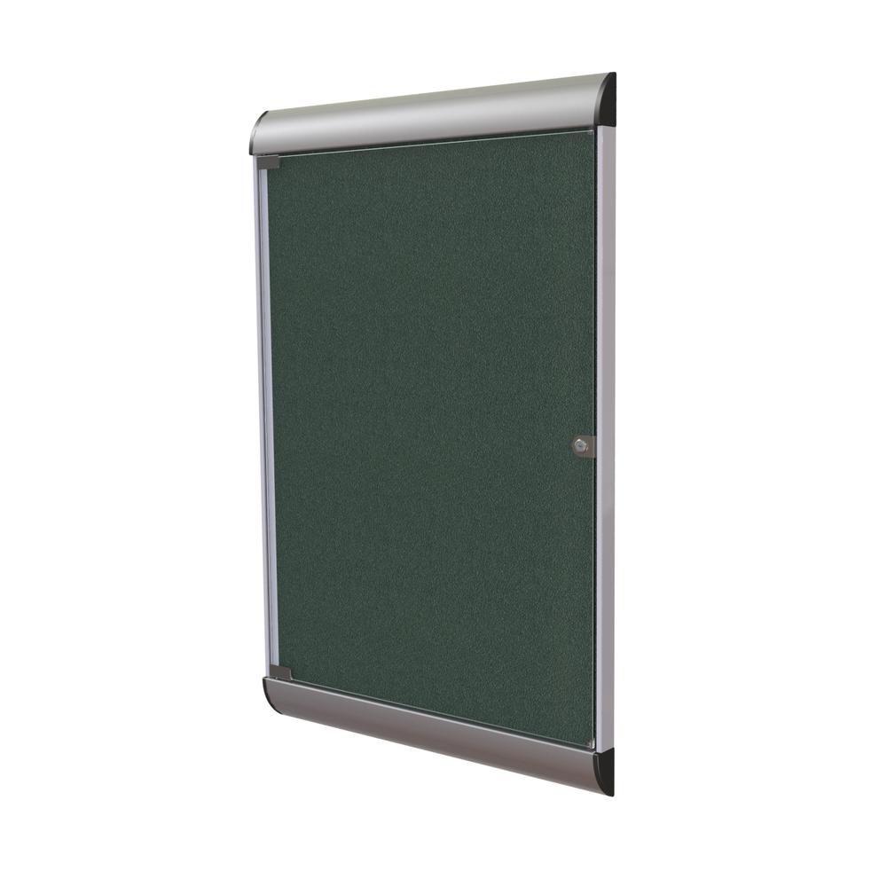 Ghent Silhouette 1 Door Enclosed Vinyl Bulletin Board with Satin Frame, 4'H x 2'W, Ebony. Picture 1