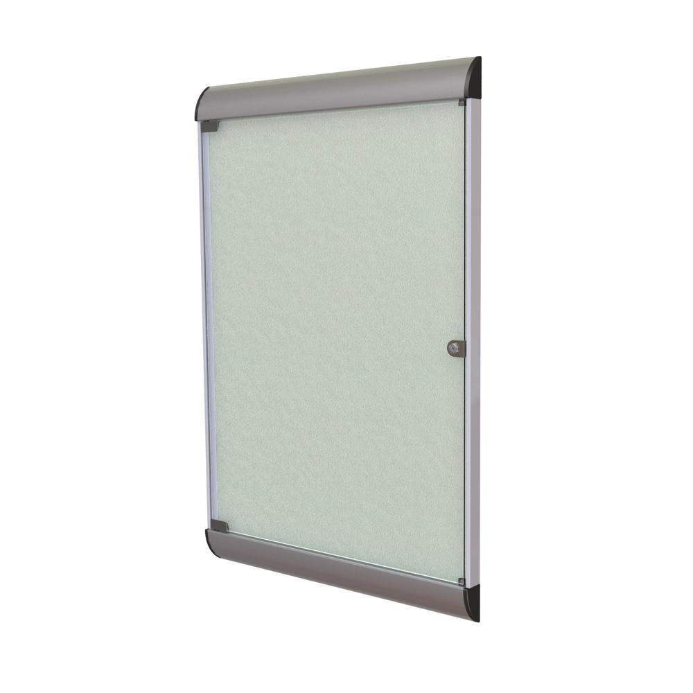 Ghent Silhouette 1 Door Enclosed Vinyl Bulletin Board with Satin Frame, 4'H x 2'W, Silver. Picture 1