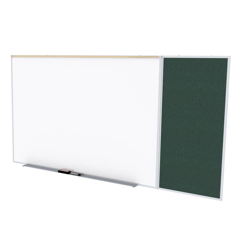 Ghent 4'x8' Style C Combination Unit - Porcelain Magnetic Whiteboard and Vinyl Fabric Bulletin Board - Ebony. Picture 1