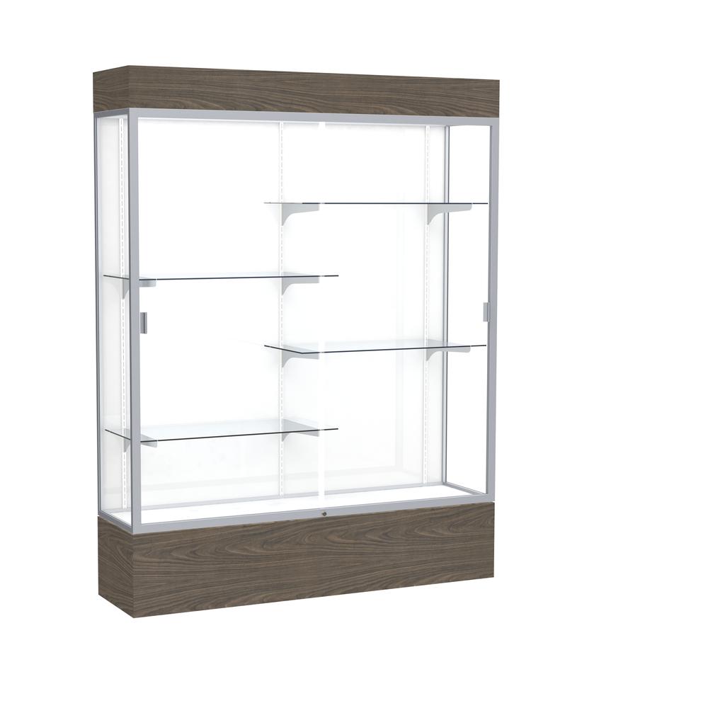 Reliant   60"W x 80"H x 16"D  Lighted Floor Case, White Back, Satin Finish,  Walnut Vinyl Base. Picture 1