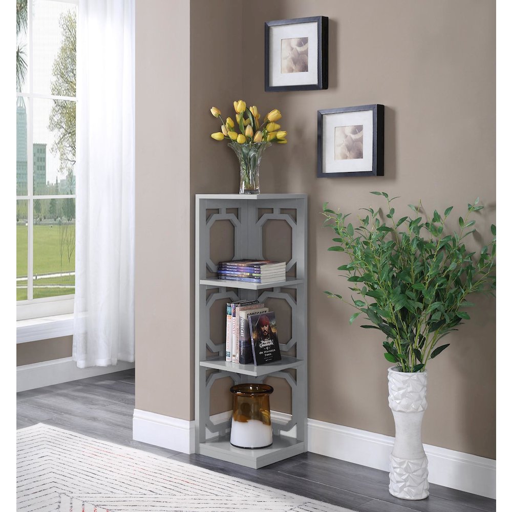 Omega 3 Tier Corner Bookcase, Gray. Picture 1