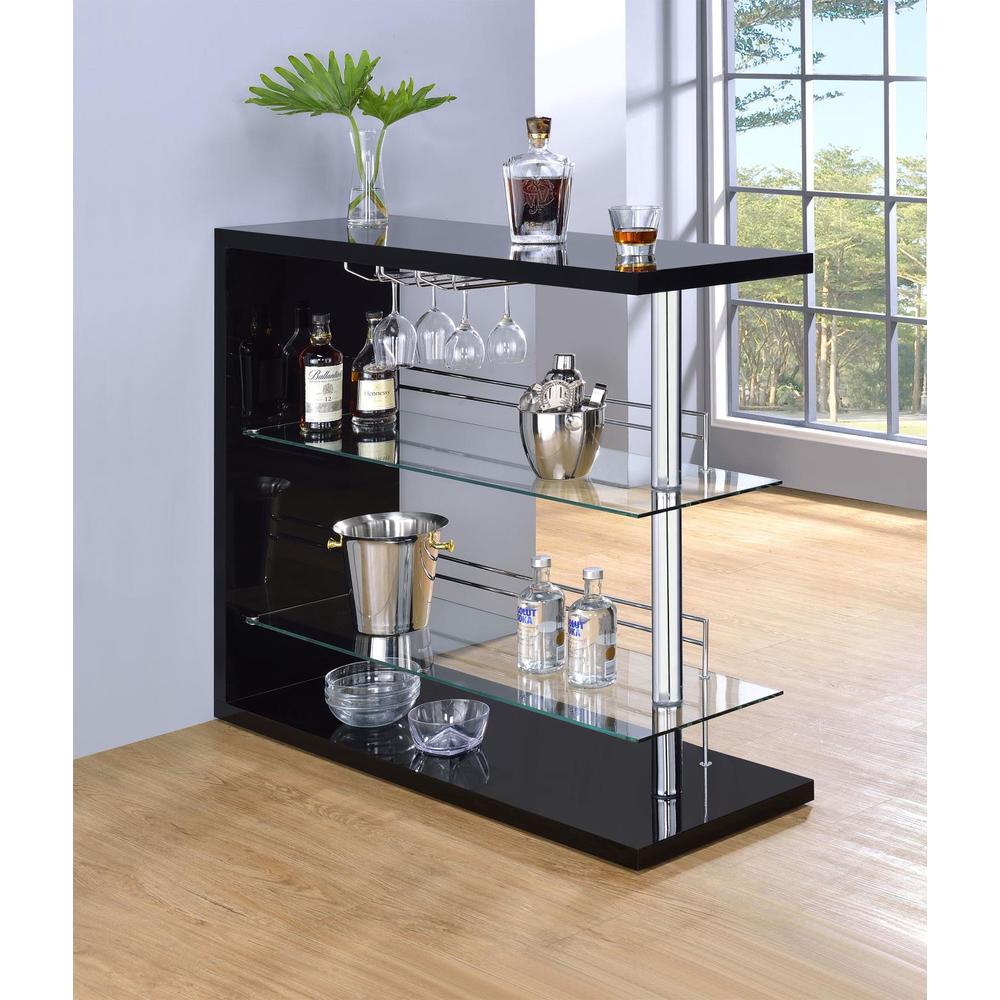 Prescott Rectangular 2-shelf Bar Unit Glossy Black. Picture 1