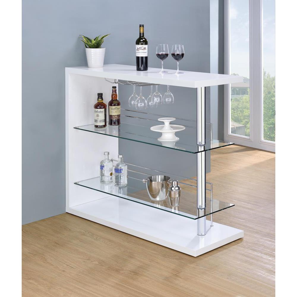 Prescott Rectangular 2-shelf Bar Unit Glossy White. Picture 1