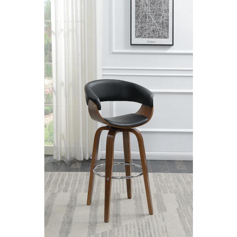 Zion Upholstered Swivel Bar Stool Walnut and Black. Picture 1