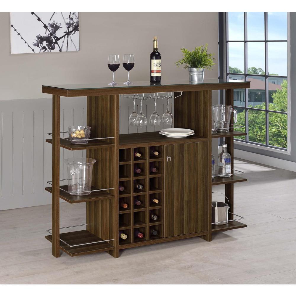 Evelio Bar Unit with Wine Bottle Storage Walnut. Picture 1