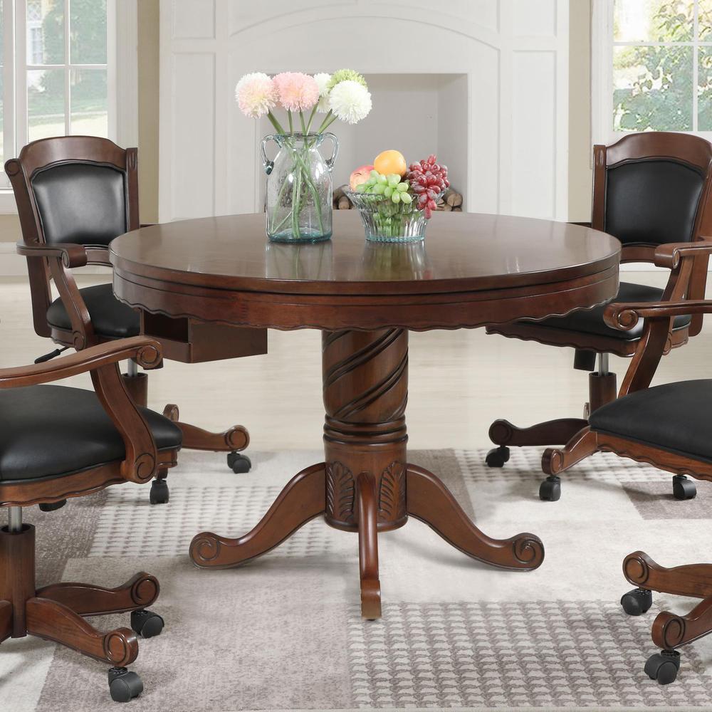 Turk 3-in-1 Round Pedestal Game Table Tobacco. Picture 6