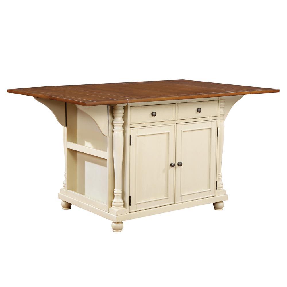 Slater 2-drawer Kitchen Island with Drop Leaves Brown and Buttermilk. Picture 1