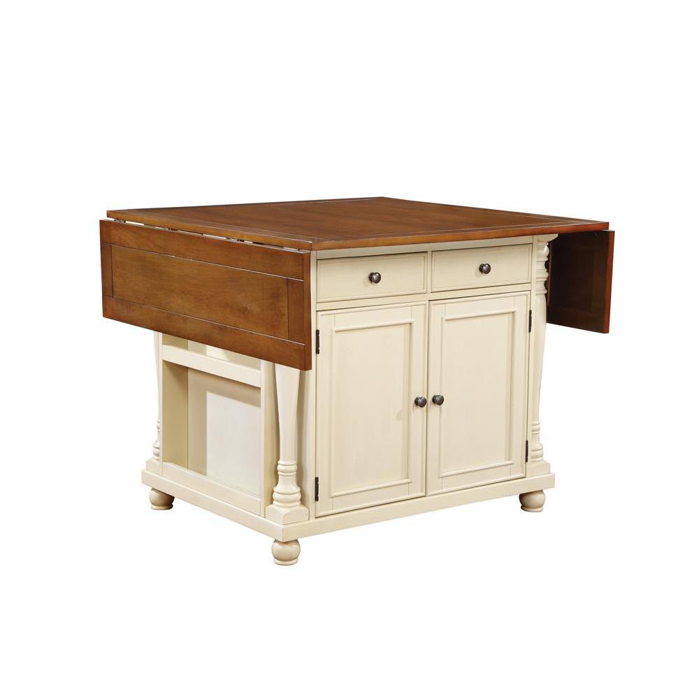 Slater 2-drawer Kitchen Island with Drop Leaves Brown and Buttermilk. Picture 2