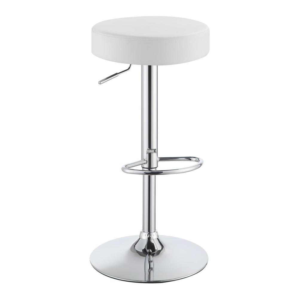 Ramses Adjustable Backless Bar Stool Chrome and White. Picture 1