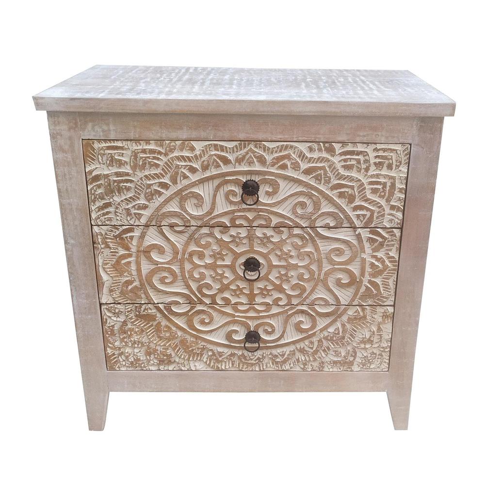 Mariska 3-drawer Wooden Accent Cabinet White Distressed. Picture 1