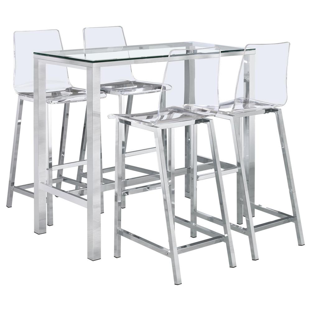 Tolbert 5-piece Bar Set with Acrylic Chairs Clear and Chrome. Picture 1